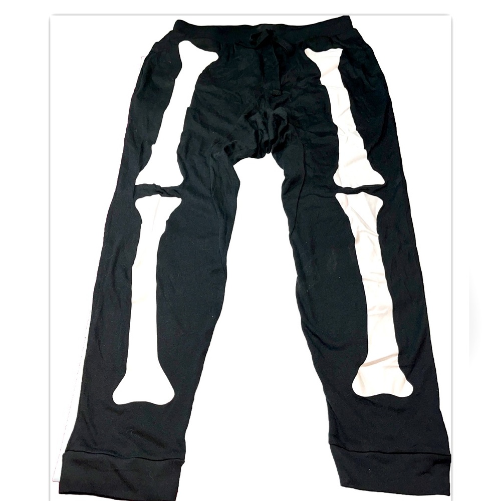 Skeleton leg bones pants White on black Drawstring Elastic Jogger Cotton Poly Lg